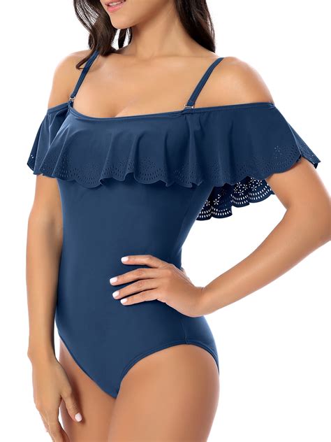 Csndyce off Shoulder One Piece Swimsuits Women Bathing Suits Tummy
