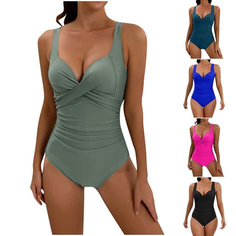 Women's One Piece Swimsuit Wrap V Neck Slim Solid Color High Waist