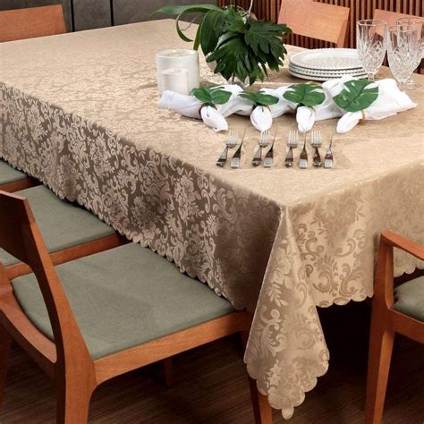 Toalha De Mesa Retangular 6 Lugares Impermeável - Toalha De Mesa Retangular 6 Lugares Auguri Impermeável Arabesco Bege ...