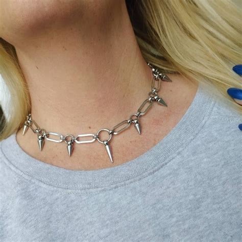 Spike Chain Choker Necklace Spike Necklace Silver Spikes - Etsy