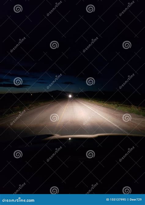 Night Driving on a Two Lane Rural Road Stock Image - Image of drive