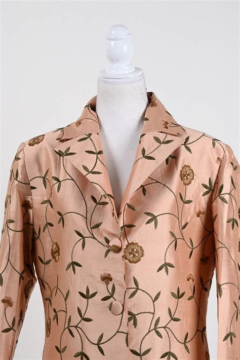 apricot women long silk coat bespoke floral women coat wedding guest