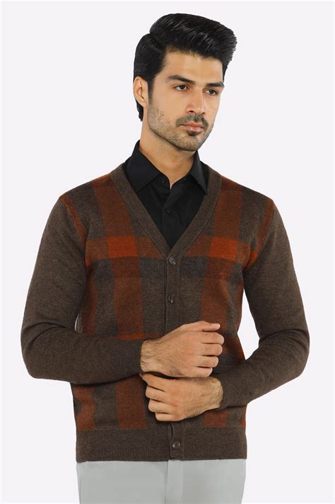 Men Full Sleeves Brown Cardigan – Diners Pakistan