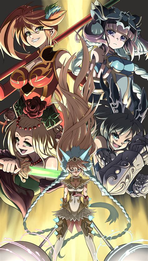 haku, karin, sakuya, meimei, and leilan (puzzle & dragons) drawn by