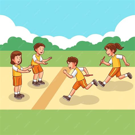 Ilustración de vector de niños de carrera de relevos | Vector Premium