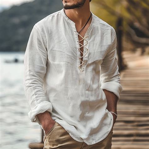 mens linen shirt soft breathable classic casual style etsy