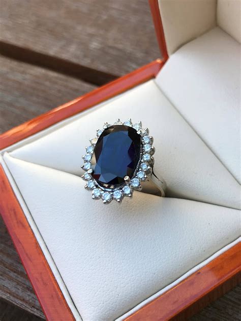 Sapphire & Diamond Vintage Princess Diana Style Ring in White Gold - Etsy