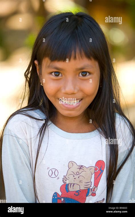 Young cambodian girl photographed at an Island Village in the Mekong ...