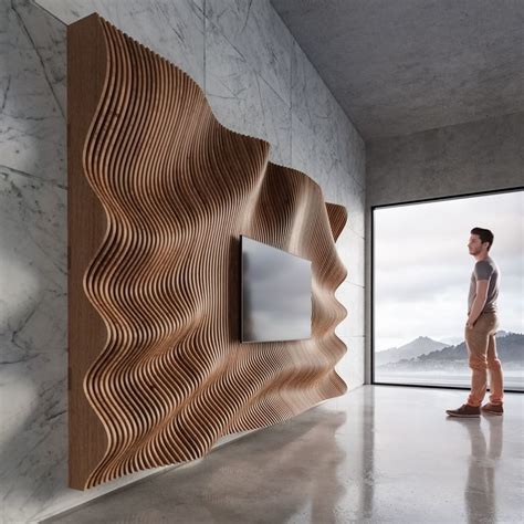 parametric wavy wall decor  wavy wooden wall wall decor design tv