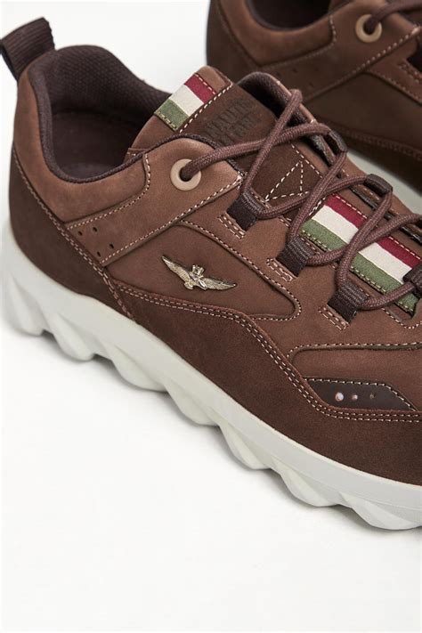 Sneakersy męskie skórzane AERONAUTICA MILITARE Brązowy 232SC253PL201 ...