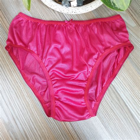 Vintage Slippery Nylon Panty Cherry Red Bikini Soft B… - Gem