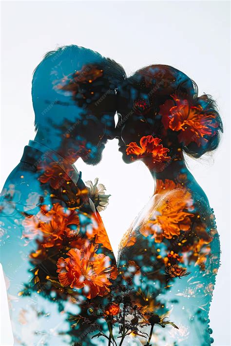 Premium Photo | A couple kissing in a glass with flowers on them