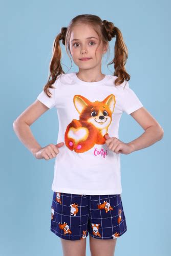 Пижама с шортами для девочки Корги арт. ПД-009-041. Jersey Lab