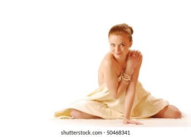 sitting naked woman covering  images stock