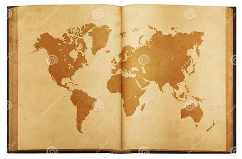 Винтажная карта мира на старой книге изолированной на белой предпосылке ...
