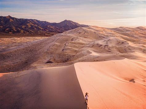 Aerial Photo of a Hiker Crossing the Mohave Desert Stock Photo - Image ...
