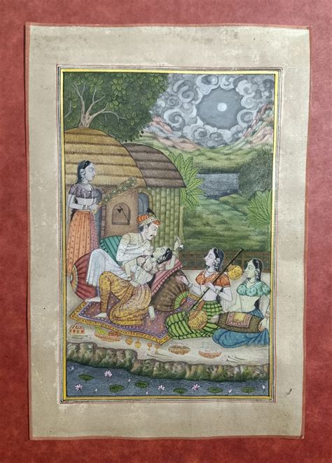 mughal badshah erotic intimation artwork  damsels handmade painting