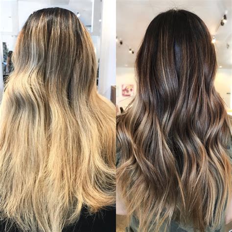 Long Blonde hair to dimensional Brunette! Reverse balayage! #hairgoals ...