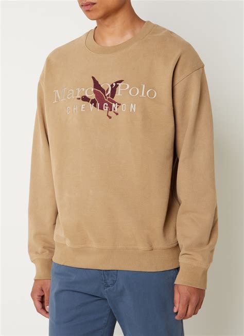 Marc O'Polo Sweater met logoborduring • Khaki • de Bijenkorf