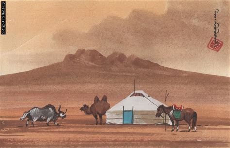 Mongolian Landscape with Yurt and Camel, Horse and Yak | Indigo Arts