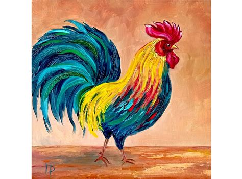 Rooster Painting Bird Art Original Oil Painting Rooster Wall Artwork ...