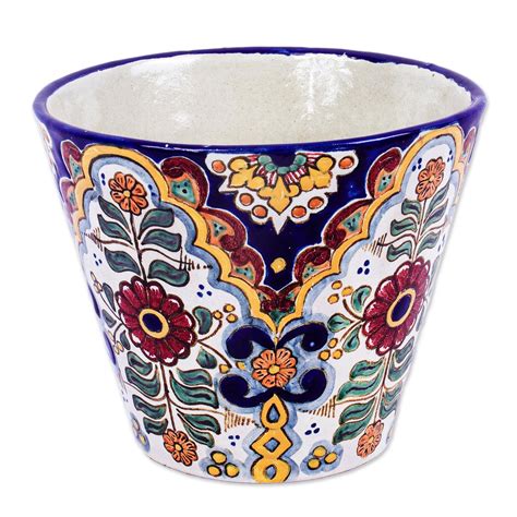 Talavera-Style Ceramic Planter - Talavera Tradition | NOVICA
