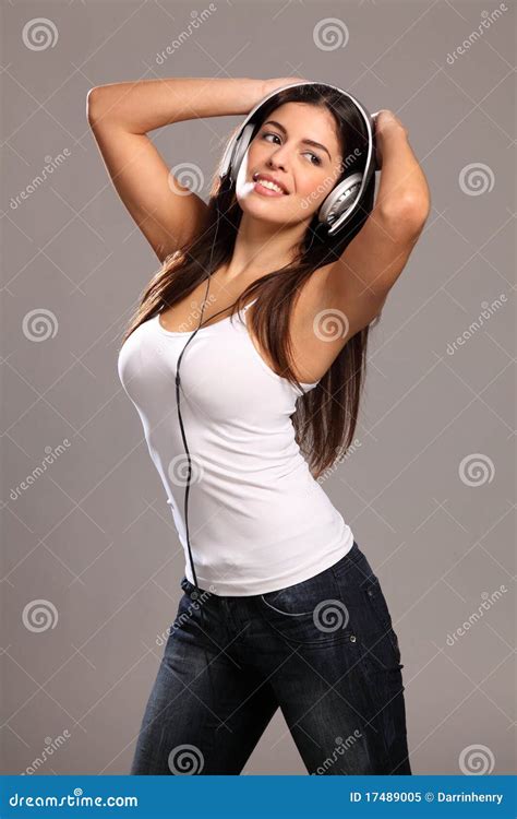 Happy Young Girl Dancing Dancing To Music Stock Image - Image of pretty ...