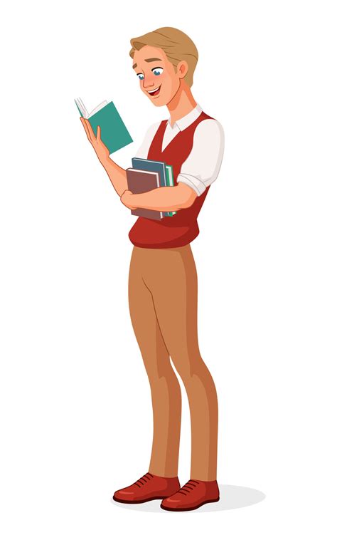 Young man reading an interesting book. Cartoon vector illustration ...