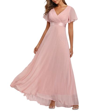FEIFLY Solid Color Women Strapless Chiffon Prom Dress A-Line Ruffle
