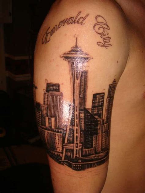 Skyline tattoo, Tattoos, Seattle skyline tattoo