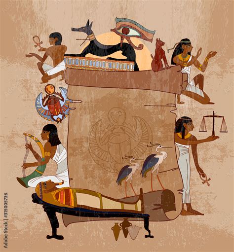 Ancient Egypt background. Old manuscript. Egyptian template. Hand drawn ...