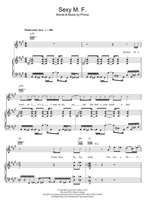 Sexy M.F. by Prince Sheet Music for Piano, Vocal & Guitar Chords at