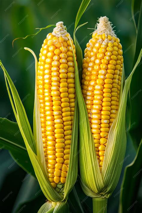 Premium Photo | Two ears of corn are growing next to each other in field