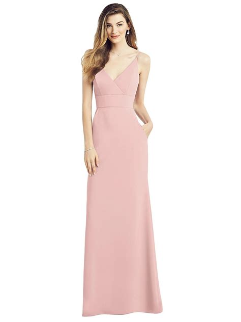 V-back Spaghetti Strap Maxi Bridesmaid Dress With Pockets In Rose