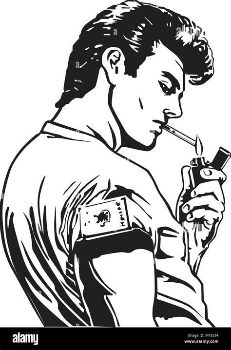 Greaser Lighting Cigarette - Retro Clipart Illustration Stock Vector Image & Art - Alamy