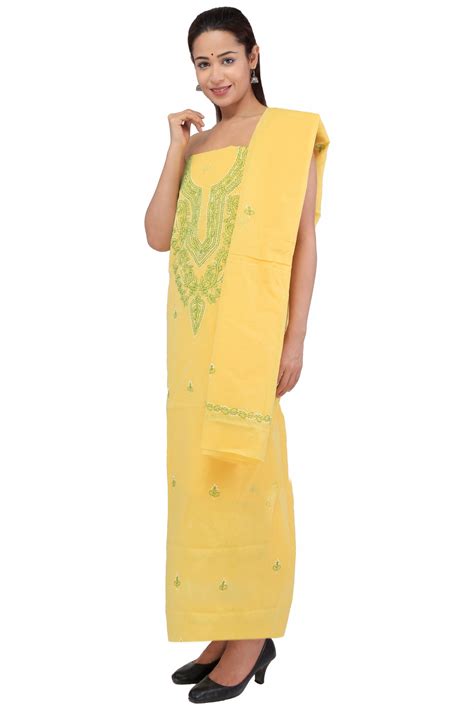 Lavangi Lucknow Chikan Yellow Unstitched Dress Material