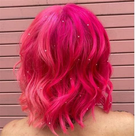 Neon pink hair | Haircuts for wavy hair, Hot pink hair, Pink hair