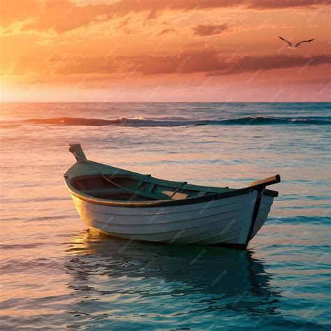 premium photo boat   water  sunset ocean background