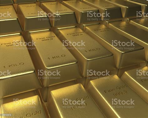 Rows Of Stacked Gold Bars Stock Photo - Download Image Now - Block ...