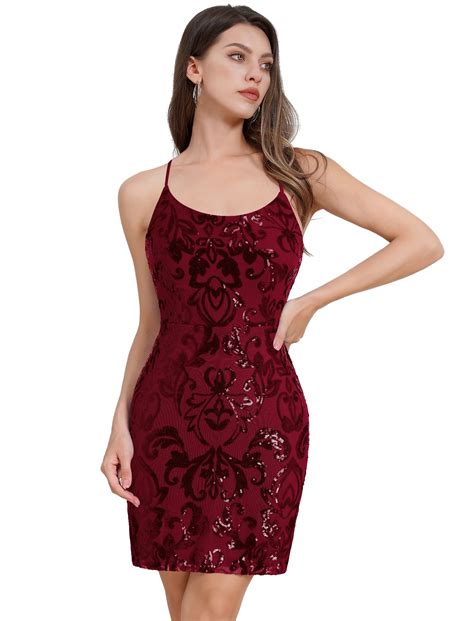 IBTOM CASTLE Women's Sequin Mini Dress Sparkly Glitter Strap V-Neck