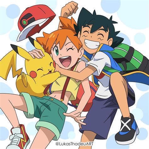 pikachu, ash ketchum, and misty (pokemon and 2 more) drawn by lukas