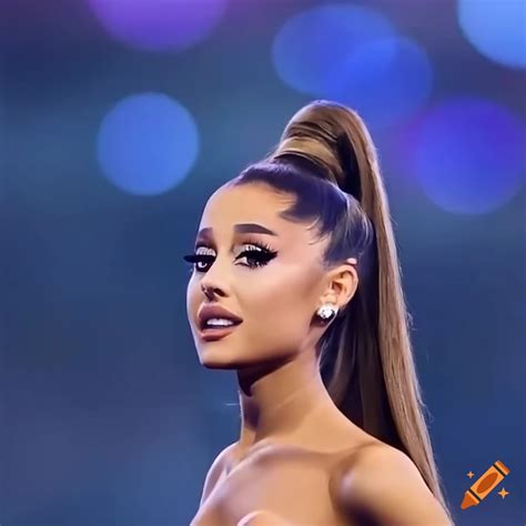 Famous singer ariana grande with blonde high ponytail performing at ...
