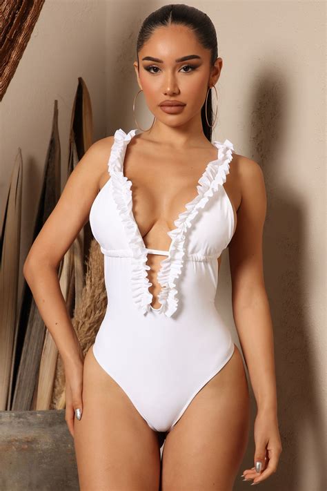 Wavy Beach Ruffle One Piece Swimsuit - White | Fashion Nova