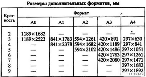 Размеры дополнительных форматов листов » Фото БелГУТа