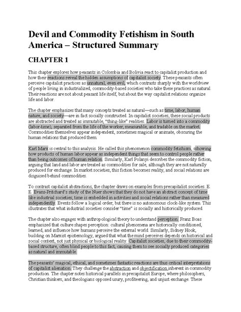 Devil and Commodity Fetishism in South America: Chapter 1 Summary - Studocu