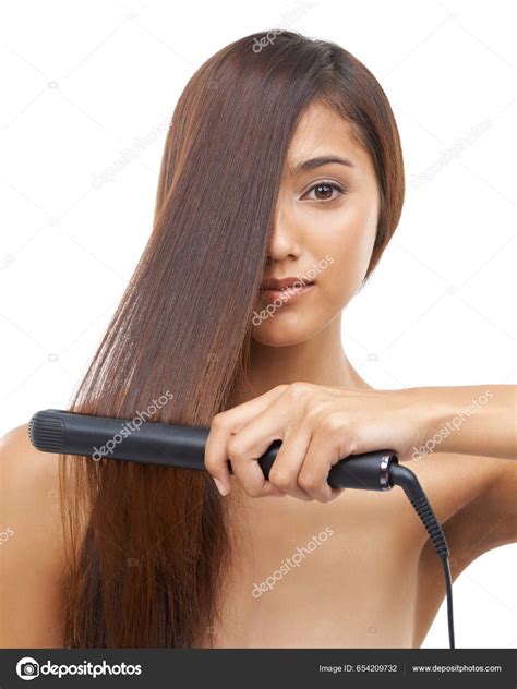 Straightening Her Hair Great Date Young Woman Straightening Her Hair