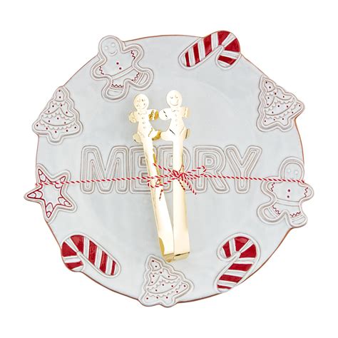 Amazon.com | Mud Pie Merry Trays, platter 12" dia | tongs 7", WHITE