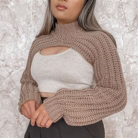 silva shrug crochet pattern ribbed mock neck  long sleeves