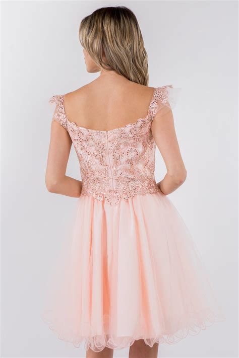 Champagne Embroidered Ruffle Short Homecoming Dress - Homecoming Dresses