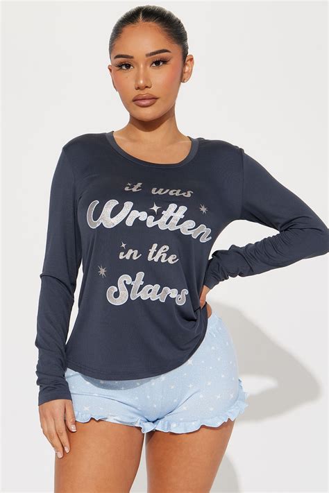 Written In The Stars PJ Short Set - Blue/combo | Fashion Nova